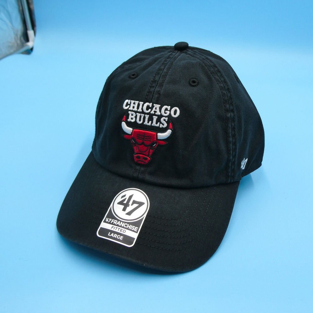 '47 Hat Mens Large 47 Franchise Chicago Bulls Black Fitted Cotton Cap NBA‎ 7 1/4